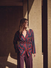 Paula Nymphaea Grape Hand-Woven Striped Blazer with Embroidery