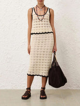 Zimmermann Cream and Black Rhiannon Crochet Midi Skirt
