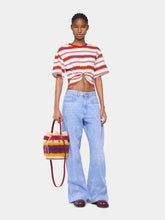 Rabanne Striped Cream and Orange Cropped Jersey T-Shirt