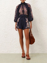 Zimmermann Navy Blue Billowing Rhiannon Blouse in Ramie