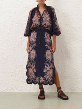 Zimmermann Navy Blue Midi Skirt with Rhiannon Scallop