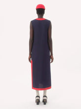Valentino Garavani Indigo and Paris Red Viscose Linen Midi Dress