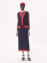 Valentino Garavani Indigo and Paris Red Viscose Linen Midi Dress