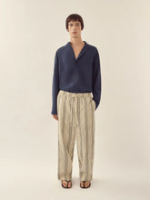 Commas Cream Navy Relaxed Stripe Trousers