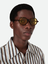 Bottega Veneta Havana Yellow Classic Round Sunglasses