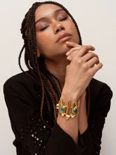 Sylvia Toledano Gold Brutalist Cuff with Malachite Stones