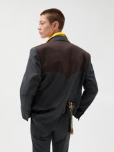 Versace Grey and Brown Wool-Mohair Blazer with Contrast Panels