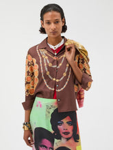 Versace Brown Printed Silk Twill Shirt with Chain Motif