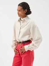 Versace Beige Striped Silk Twill Oversized Shirt