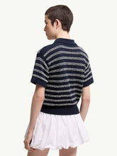 Moncler Navy Blue Cotton Blend Bouclé Polo Shirt