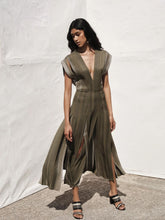 Zeus+Dione Selene Sleeveless Pleated Dress in Khaki