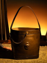 Versace Brown Pivot Small Leather Bucket Bag
