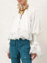 Zimmermann Ivory Lace Trim Shirred Blouse