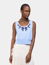 Rabanne Blue Floral Embroidered Knit Tank