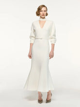 Roland Mouret Cream Belted Blouson Knit Midi Dress
