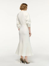 Roland Mouret Cream Belted Blouson Knit Midi Dress