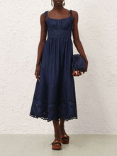 Zimmermann Ink Broderie Denim Midi Dress
