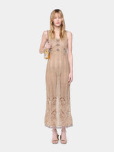 Rabanne Light Gold Crochet Long Dress with Silver Beads