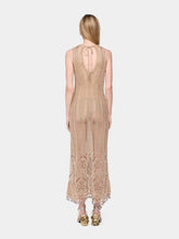 Rabanne Light Gold Crochet Long Dress with Silver Beads