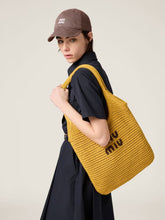 Miu Miu Ivy Raffia-Effect Woven Tote Bag in Ocre