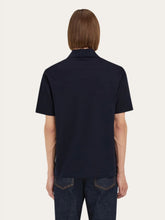 Ferragamo Navy Cotton Polo with Jacquard Pocket