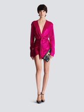 Balmain Pink Draped Interlock Jersey Mini Dress