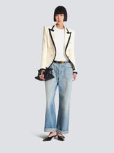 Balmain Beige Two-Tone Fitted Basketweave Jacket