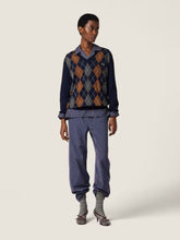Miu Miu Navy Argyle Wool V-Neck Sweater
