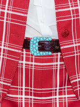 Valentino Garavani Black VLogo Belt with Turquoise Gem Buckle