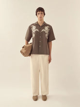 Commas Dark Taupe Paisley Embroidered Camp Shirt