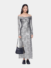 Rabanne Silver Foil Lace Long Dress