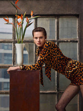 Saint Laurent One-Shoulder Dress in Noir Orange Velvet Dotted Silk