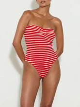 Hunza G Brooke Strapless Swimsuit in Red and White Stripe