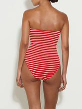 Hunza G Brooke Strapless Swimsuit in Red and White Stripe