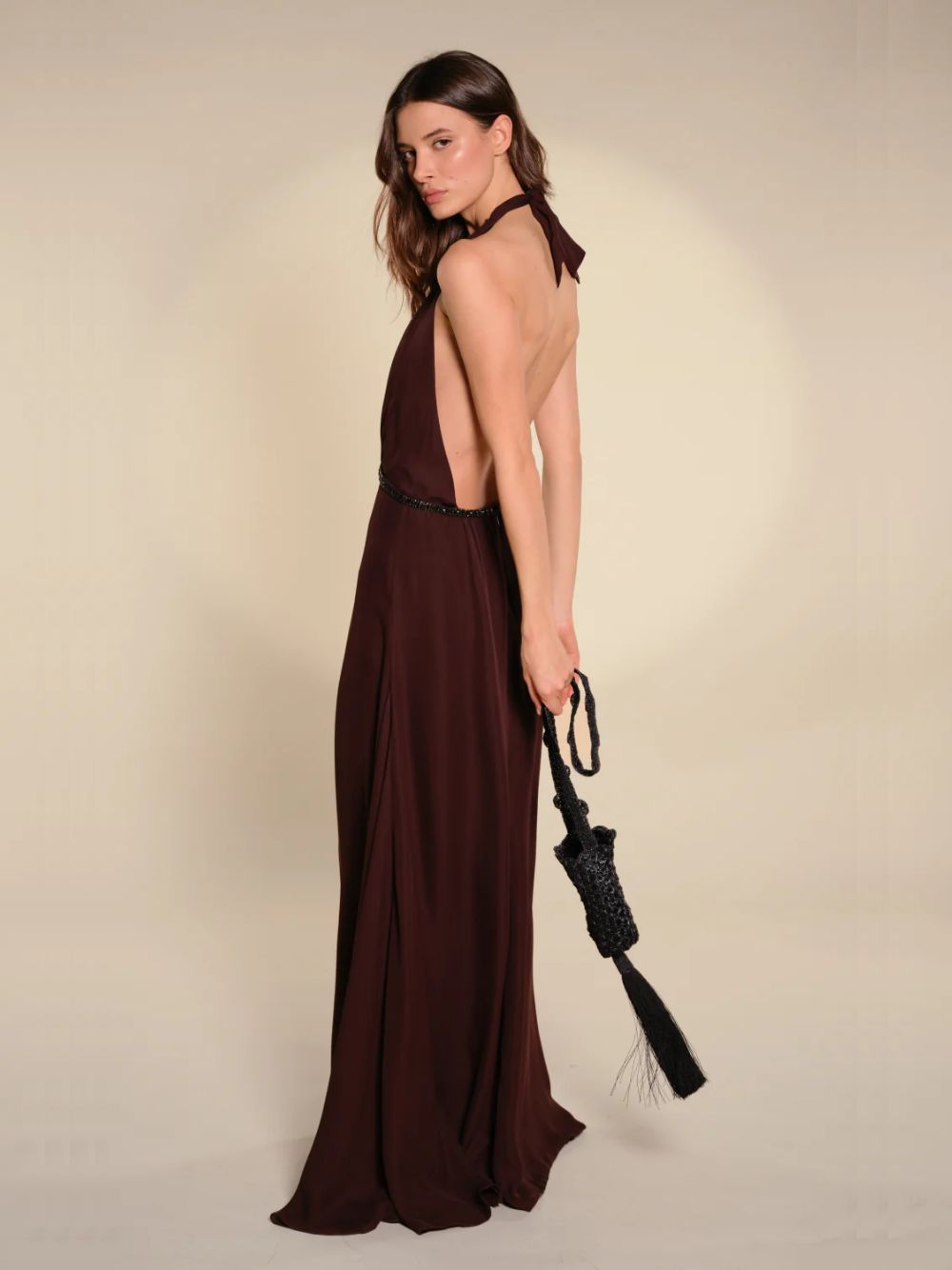 Chocolate Brown New Destiny Silk Maxi Dress