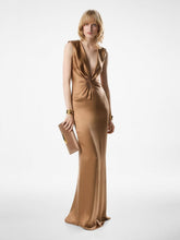 Tom Ford Golden Brown Deep V-Neck Twist Front Silk Evening Dress
