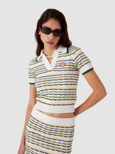 Casablanca Cotton Tuck Stitch Cropped Polo Shirt in Multicolour