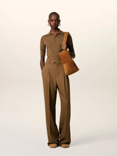 Ami Paris Hazelnut Wool High-Waist Wide Trousers