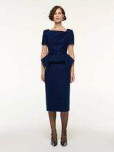 Roland Mouret Navy Bouclé Asymmetrical Twist Peplum Top