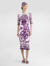 Dolce & Gabbana Majolica-Print Fitted Charmeuse Dress