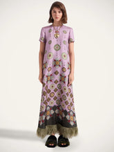 La DoubleJ Dusty Pink Silk Swing Dress with Feathers