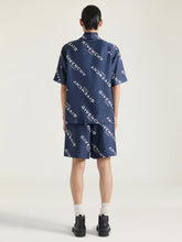 Givenchy Navy Silk Shirt with Logo Shadow Print