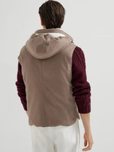 Brunello Cucinelli Hazelnut Bonded Wool Flannel Down Vest with Detachable Hood