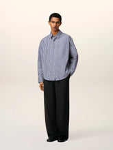 Ami Paris Royal Blue Cotton Embossed Striped Ami De Coeur Boxy Shirt