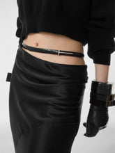 Tom Ford Black Shiny Stamped Crocodile Leather Slim T Belt