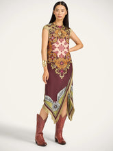 La DoubleJ Bounty Placée Burgundy in Silk Voile Scarf Dress