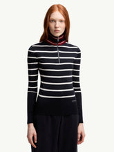 Moncler Dark Blue Striped Wool Polo Neck Jumper
