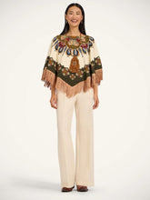 La DoubleJ Nucleus Placée Reversible Mini Poncho in Off White Envers Satin with Fringes