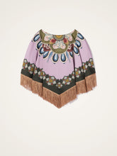 La DoubleJ Nucleus Placée Reversible Mini Poncho in Off White Envers Satin with Fringes