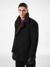 Combo Black and Brown Melton Wool Shearling Peacoat | HP - Fashion Clinic
